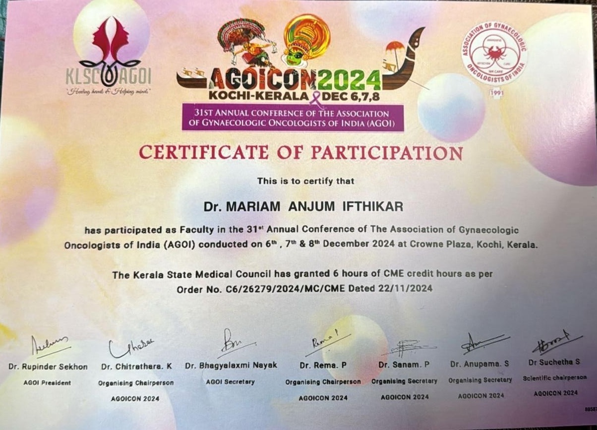 Dr. Mariam Anjum — AGOICON 2024, Kochi — Faculty Certificate